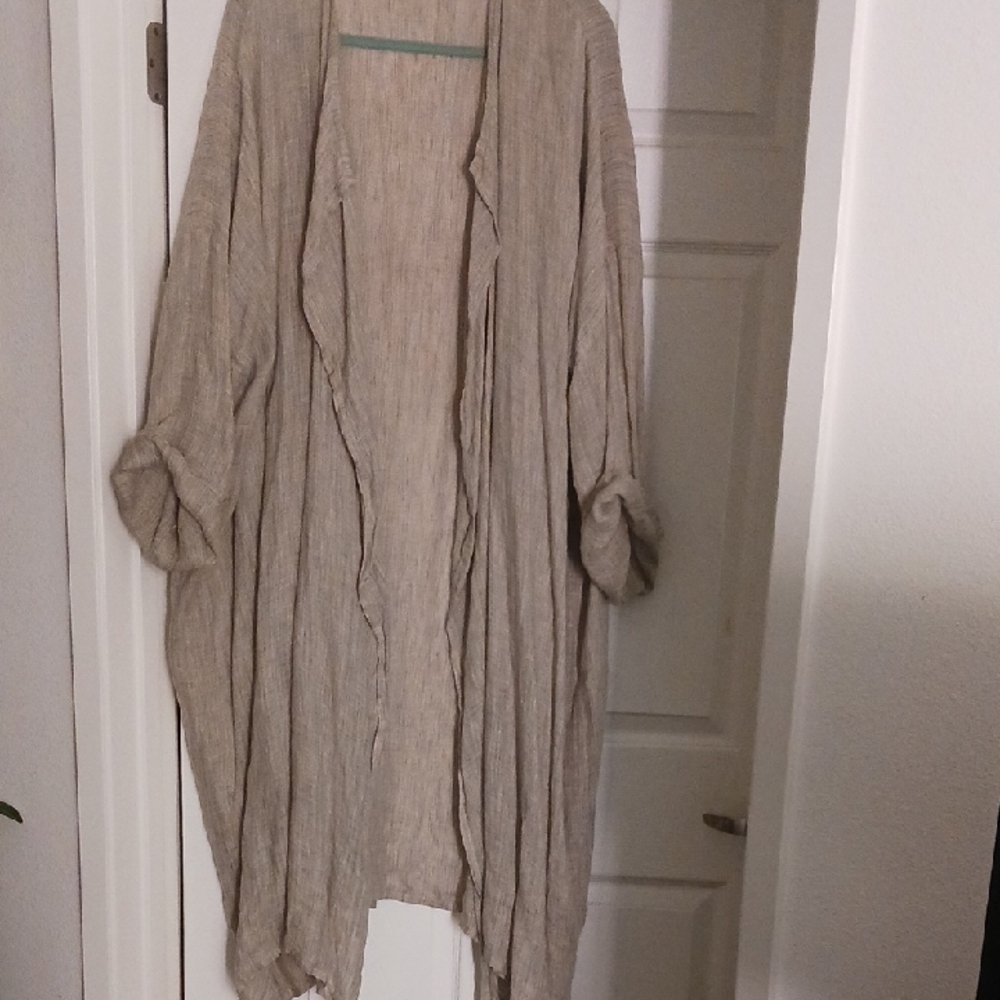 Eskandar Beige and Gray Striped Cardigan